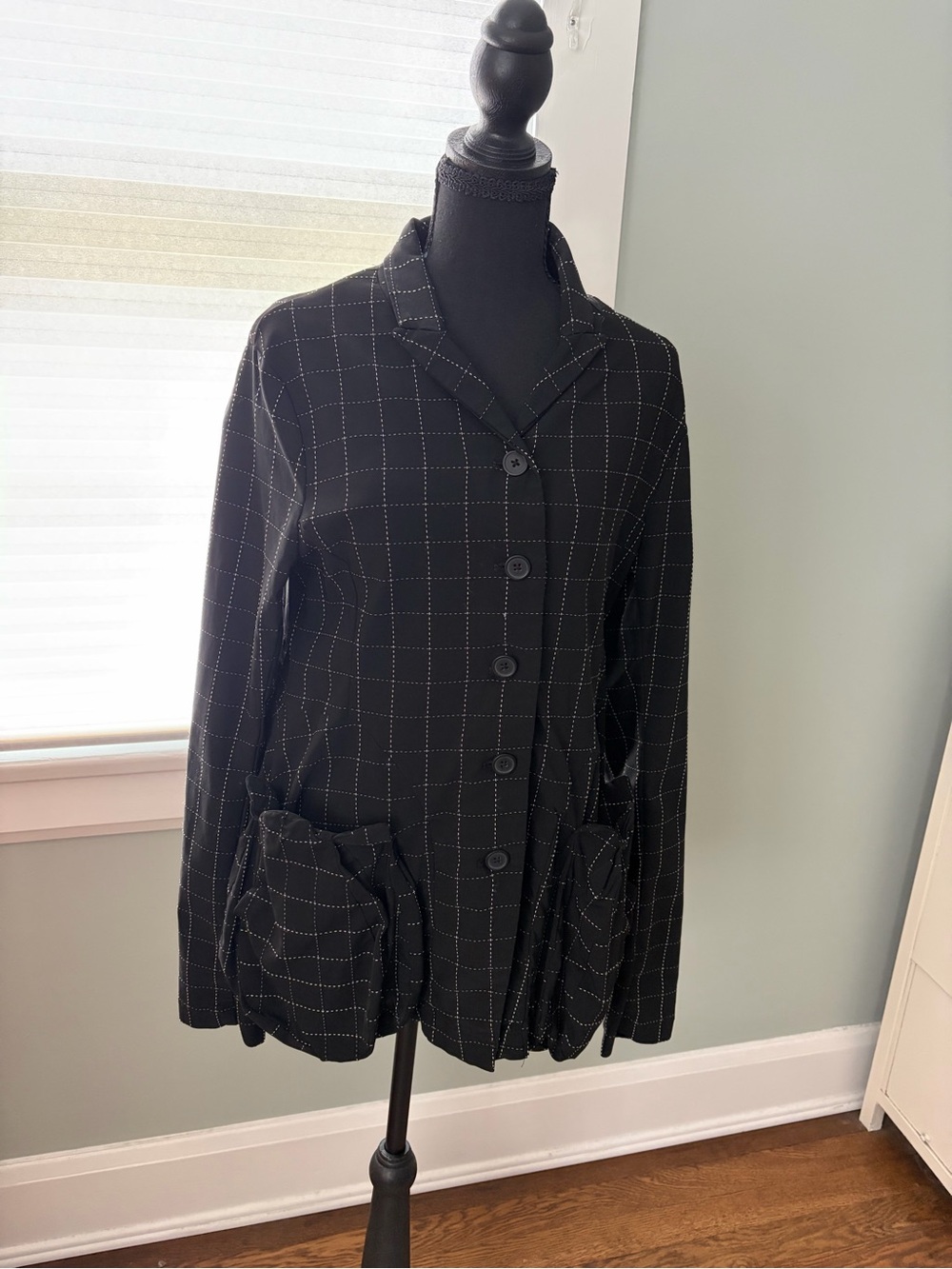 Black Windowpane Notched-Collar Blazer
